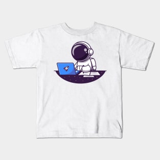 Astronaut Working On Laptop And Writing Cartoon Kids T-Shirt